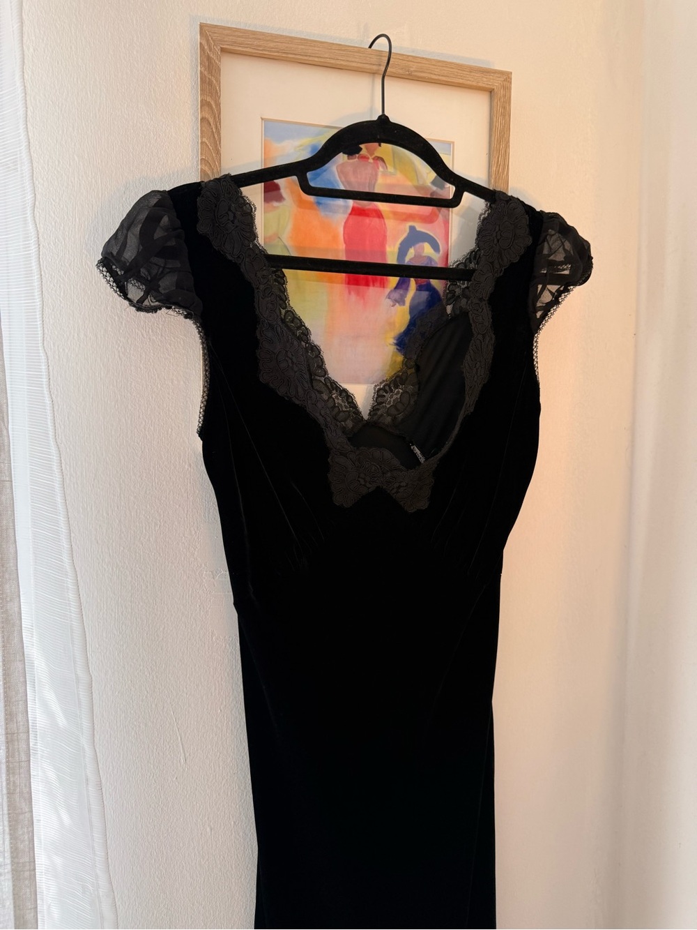 Vintage Betsey Johnson Milkmaid Black Velvet Lace-Trim Dress